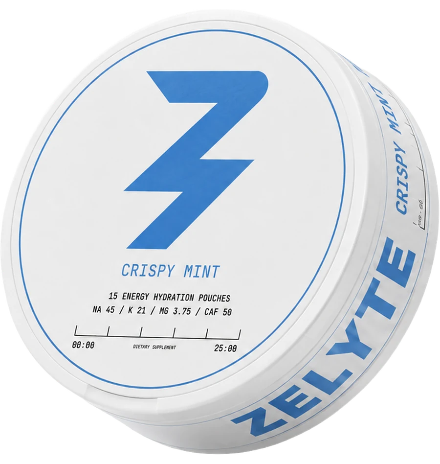 A ZELYTE tin in Crispy Mint, tilted to show the lid and side.